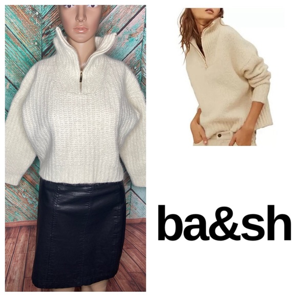 BA&SHIvoryAlpacaBlendCropped3/4ZippedSweaterLAUNDERED